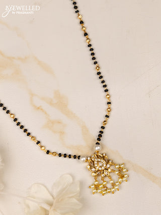 Mangalsutra lotus pendant with cz stones in pearl hangings