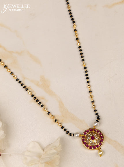 Mangalsutra floral design with ruby and cz stones