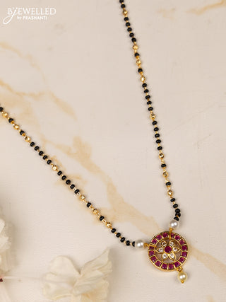 Mangalsutra floral design with ruby and cz stones