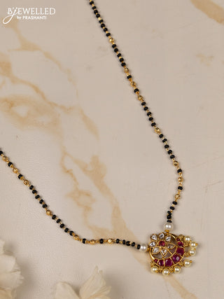 Mangalsutra chandbali pendant with ruby and kundan stones in pearl hangings