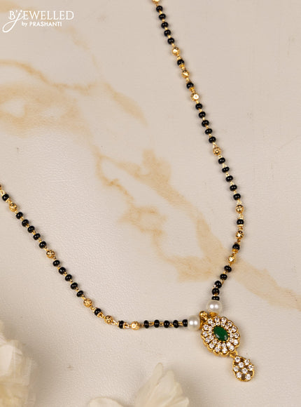 Mangalsutra with emerald and cz stones