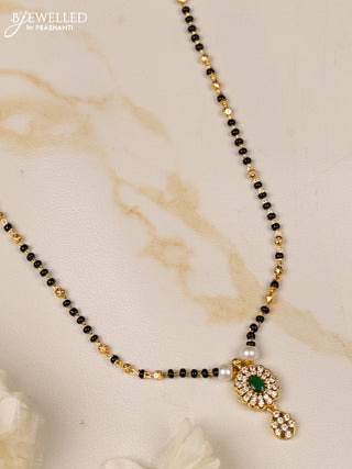 Mangalsutra with emerald and cz stones