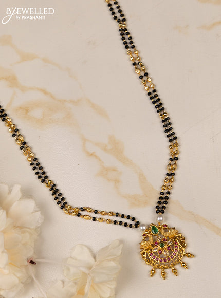 Mangalsutra peacock design with kemp and cz stones