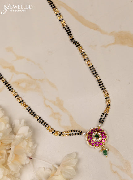 Mangalsutra double layer with kemp jadau kundan stones in beads hanging