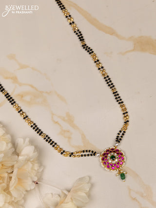 Mangalsutra double layer with kemp jadau kundan stones in beads hanging