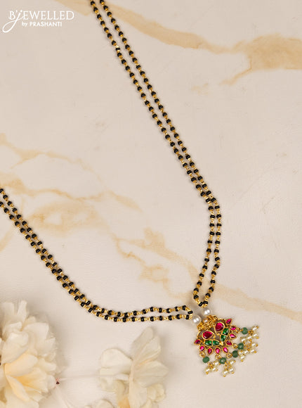 Mangalsutra double layer with kemp jadau stones in pearl hangings