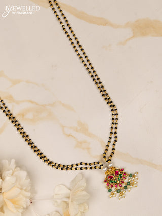 Mangalsutra double layer with kemp jadau stones in pearl hangings