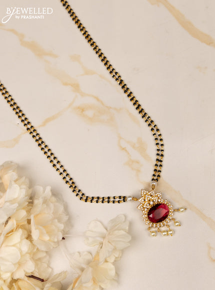 Mangalsutra double layer with ruby and cz stones in pearl hangings