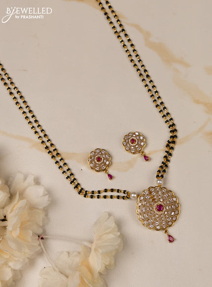 Mangalsutra double layer lakshmi pendant with kemp and cz stones in hangings
