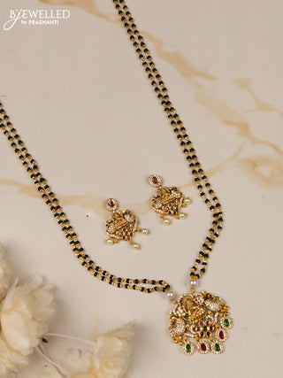 Mangalsutra double layer lakshmi pendant with kemp and cz stones in hangings