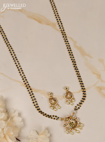 Mangalsutra double layer peacock design with cz stones in pearl hangings