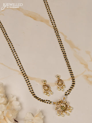 Mangalsutra double layer peacock design with cz stones in pearl hangings