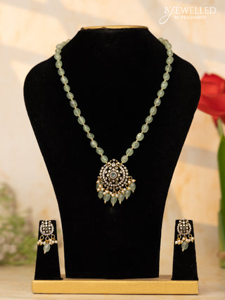 Beaded mint green necklace with cz stones and pearl & beads hangings in victorian finish
