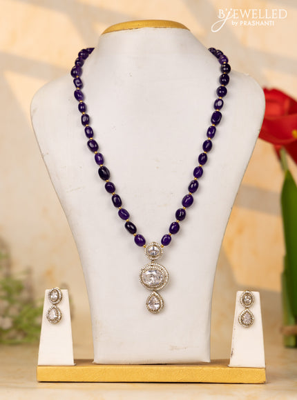 Beaded purple necklace with cz stones in victorian finish
