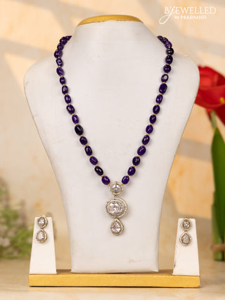 Beaded purple necklace with cz stones in victorian finish