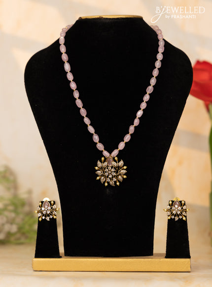Beaded baby pink necklace with cz stones in victorian finish