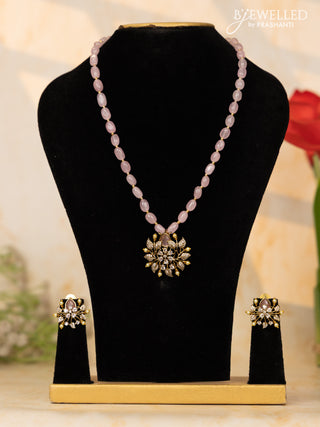 Beaded baby pink necklace with cz stones in victorian finish