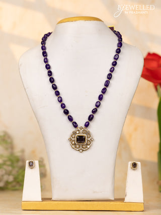 Beaded purple necklace with cz stones in victorian finish