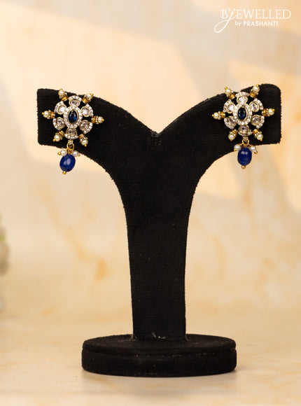 Beaded blue necklace with sapphire & cz stones and beads hangings in victorian finish