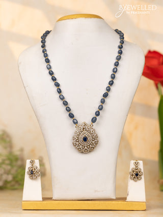 Beaded blue necklace with sapphire and cz stones in victorian finish