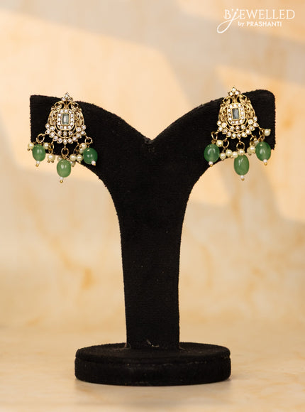 Beaded mint green necklace with cz stones and beads hangings in victorian finish
