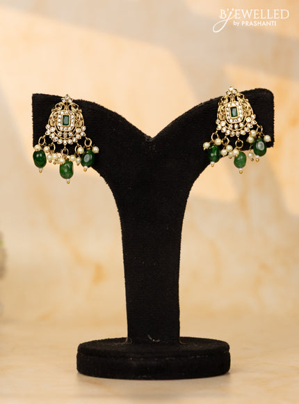 Beaded green necklace with emerald & cz stones and beads hangings in victorian finish