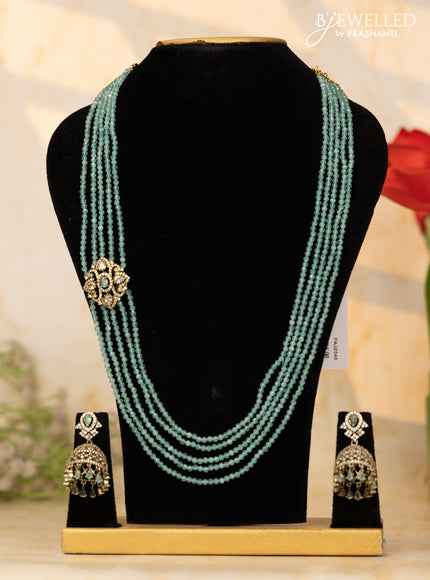 Crystal mint green necklace with cz stones side pendant in victorian finish