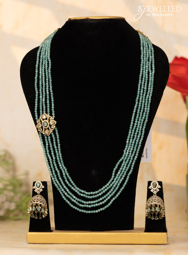 Crystal mint green necklace with cz stones side pendant in victorian finish