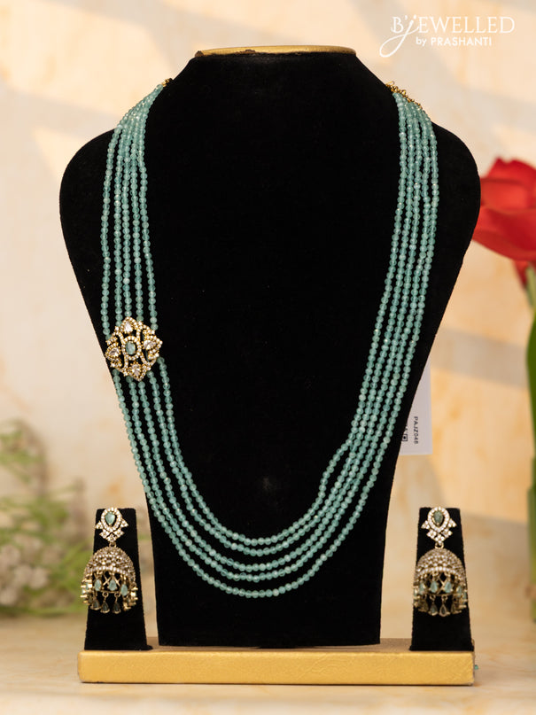 Crystal mint green necklace with cz stones side pendant in victorian finish