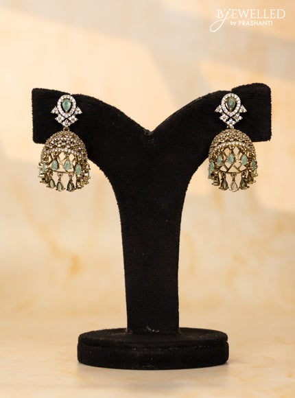 Crystal mint green necklace with cz stones side pendant in victorian finish