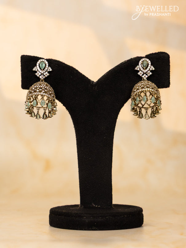Crystal mint green necklace with cz stones side pendant in victorian finish