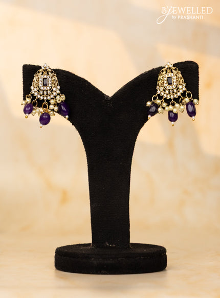 Beaded purple necklace with cz stones and pearl & beads hangings in victorian finish