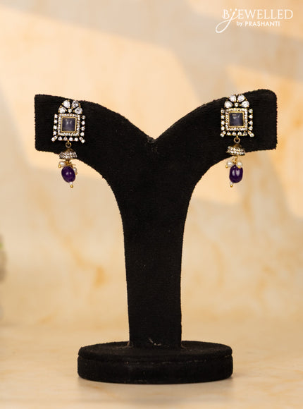 Beaded purple necklace with cz stones and pearl & beads hangings in victorian finish