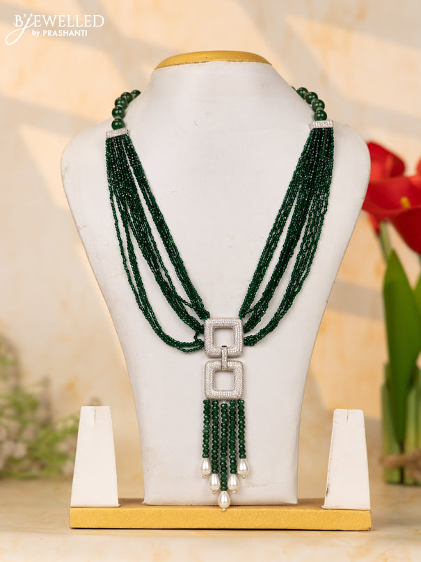Crystal beaded multilayer green necklace without earrings