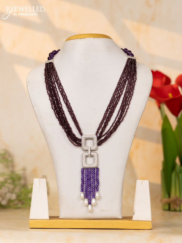 Crystal beaded multilayer purple necklace without earrings