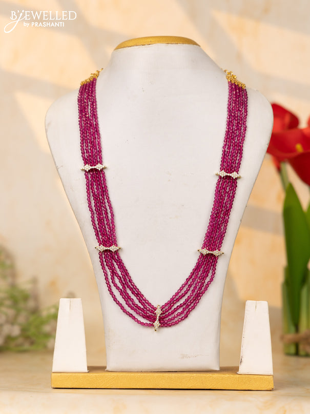 Crystal beaded pink necklace with cz stones without earrings