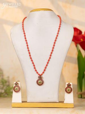 Beaded pavalam necklace floral design with kemp and cz stones