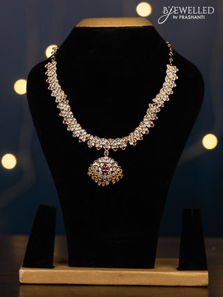 Impon attigai necklace with ruby and cz stones in hangings without earrings