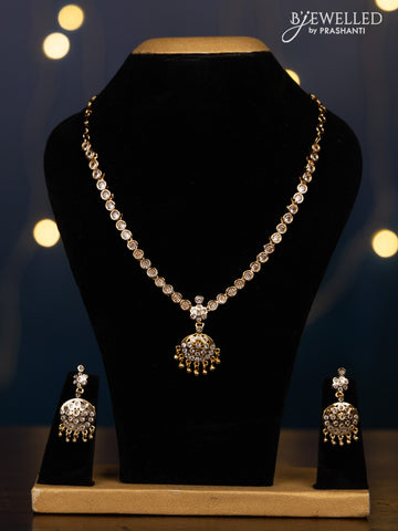 Impon attigai necklace with cz stones in golden beads hangings
