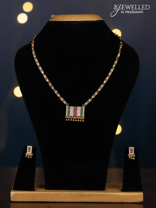 Impon attigai necklace with kemp and cz stones in golden beads hangings