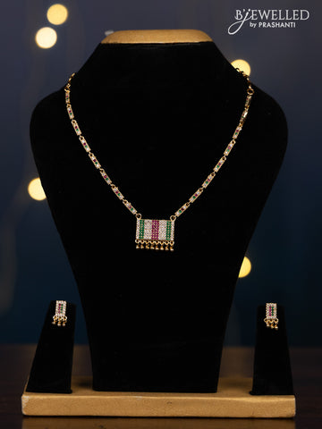 Impon attigai necklace with kemp and cz stones in golden beads hangings