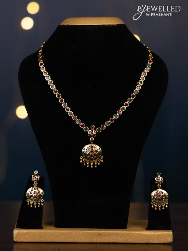 Impon attigai necklace with kemp stones in golden beads hangings