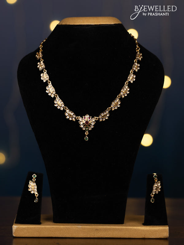 Impon attigai necklace with kemp stones in hanging