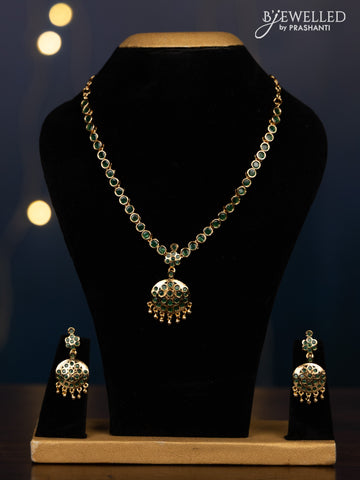 Impon attigai necklace with emerald stones in golden beads hangings