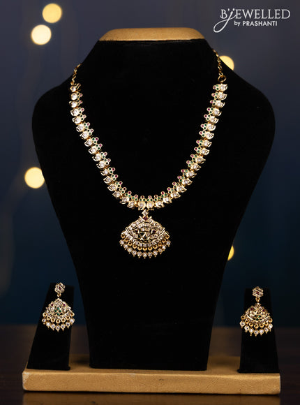Impon attigai necklace manga pattern with kemp and cz stones in hanging