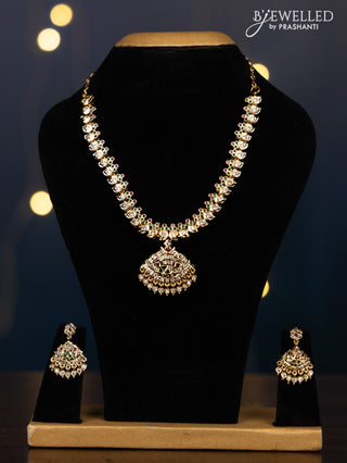Impon attigai necklace manga pattern with kemp and cz stones in hanging