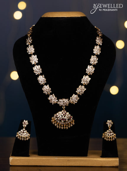Impon attigai necklace with ruby and cz stones in hangings