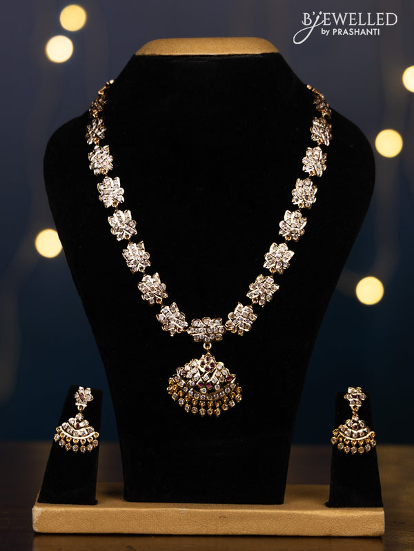 Impon attigai necklace with ruby and cz stones in hangings