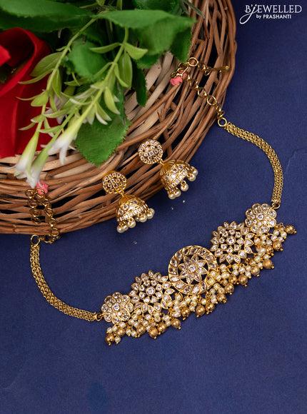 Antique choker with cz stones and pearl & golden beads hanging