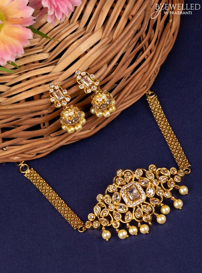 Antique choker with cz stones and pearl hangings